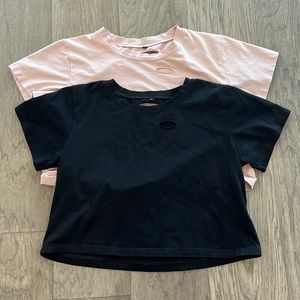 2- Short Sleeve Tee Bundle-  Distressed Ripped Crop T-Shirt Tops, size S